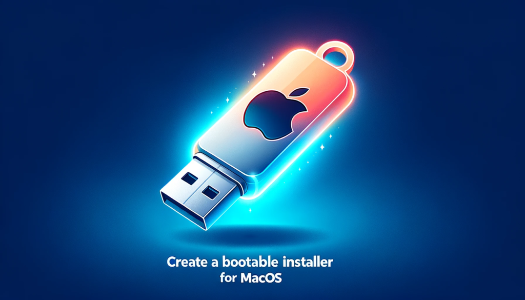 DALL·E 2023-10-18 20.30.18 - Vector design of a USB drive emitting a glowing macOS logo, against a gradient background of blue and gray. The title 'Create a Bootable Installer for